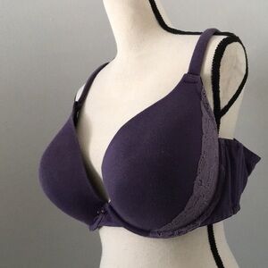 CACIQUE Cotton Boost Plunge Full Coverage Purple Bra | 44DD
